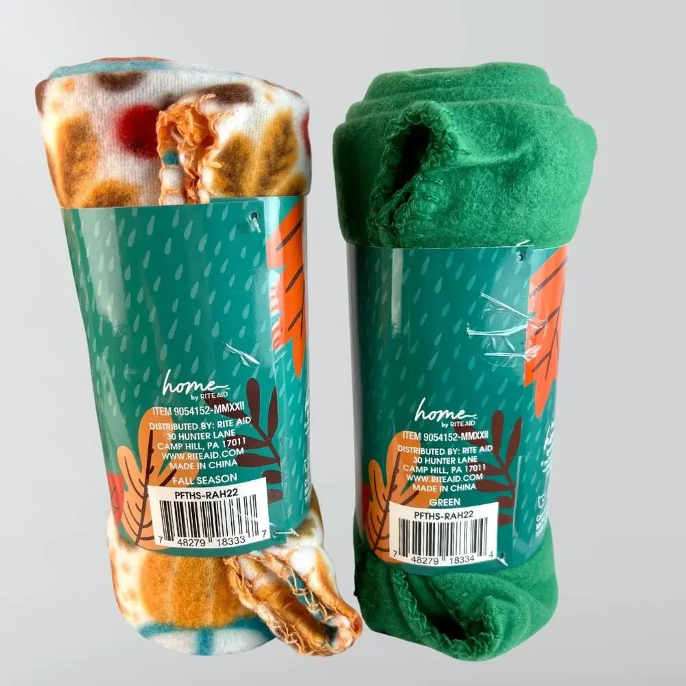 NWT Home Green & Fall Themed Cozy Fleece Throw Blankets